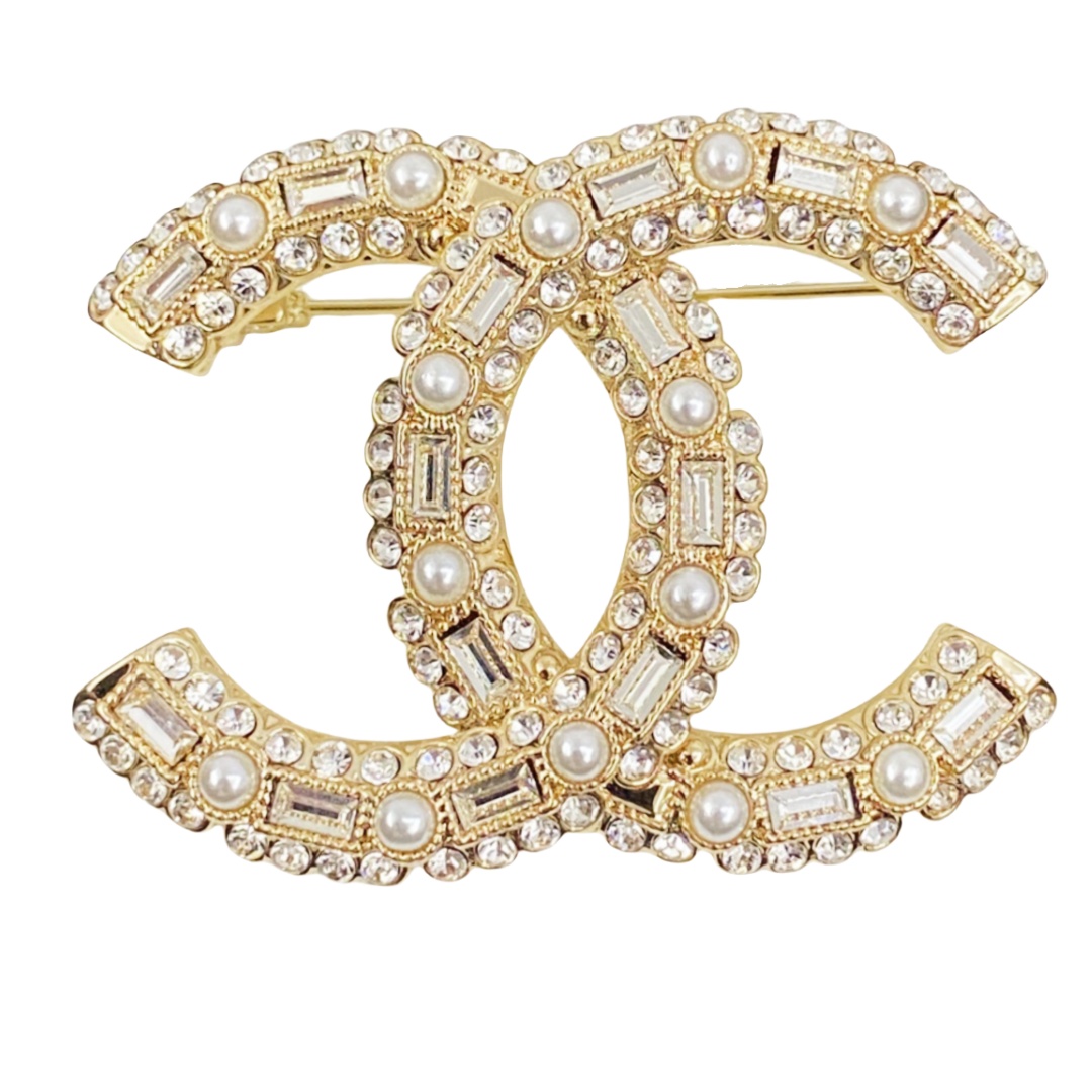 BCB123 100th anniversary crystal and pearl cc Brooch pin - ccfashionjewelry