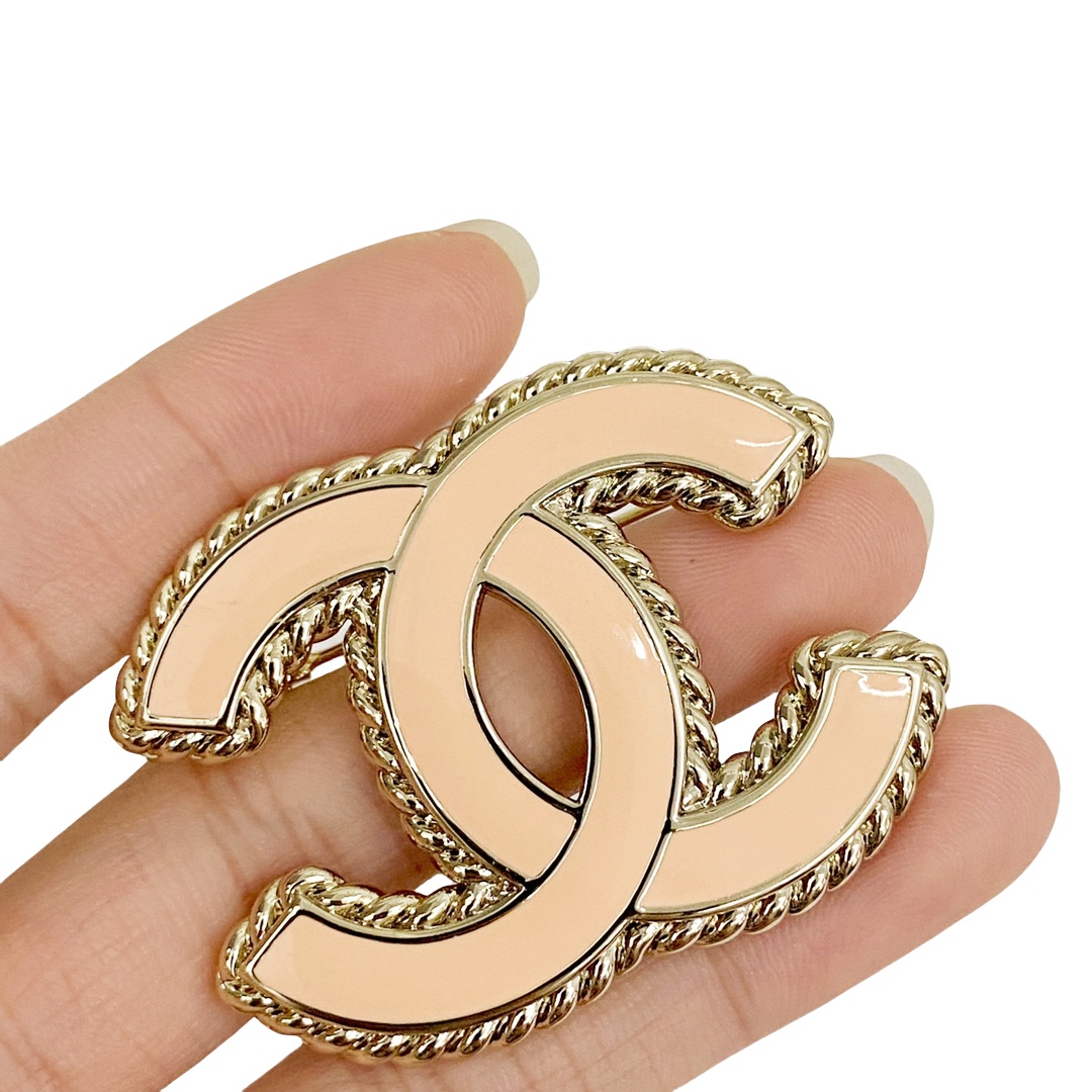 BCB425 Black enamel CC brooch pin - ccjewelryacc