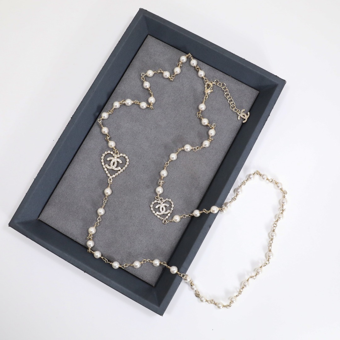 CCL095 Chanel heart necklace pearl long - ccjewelryacc