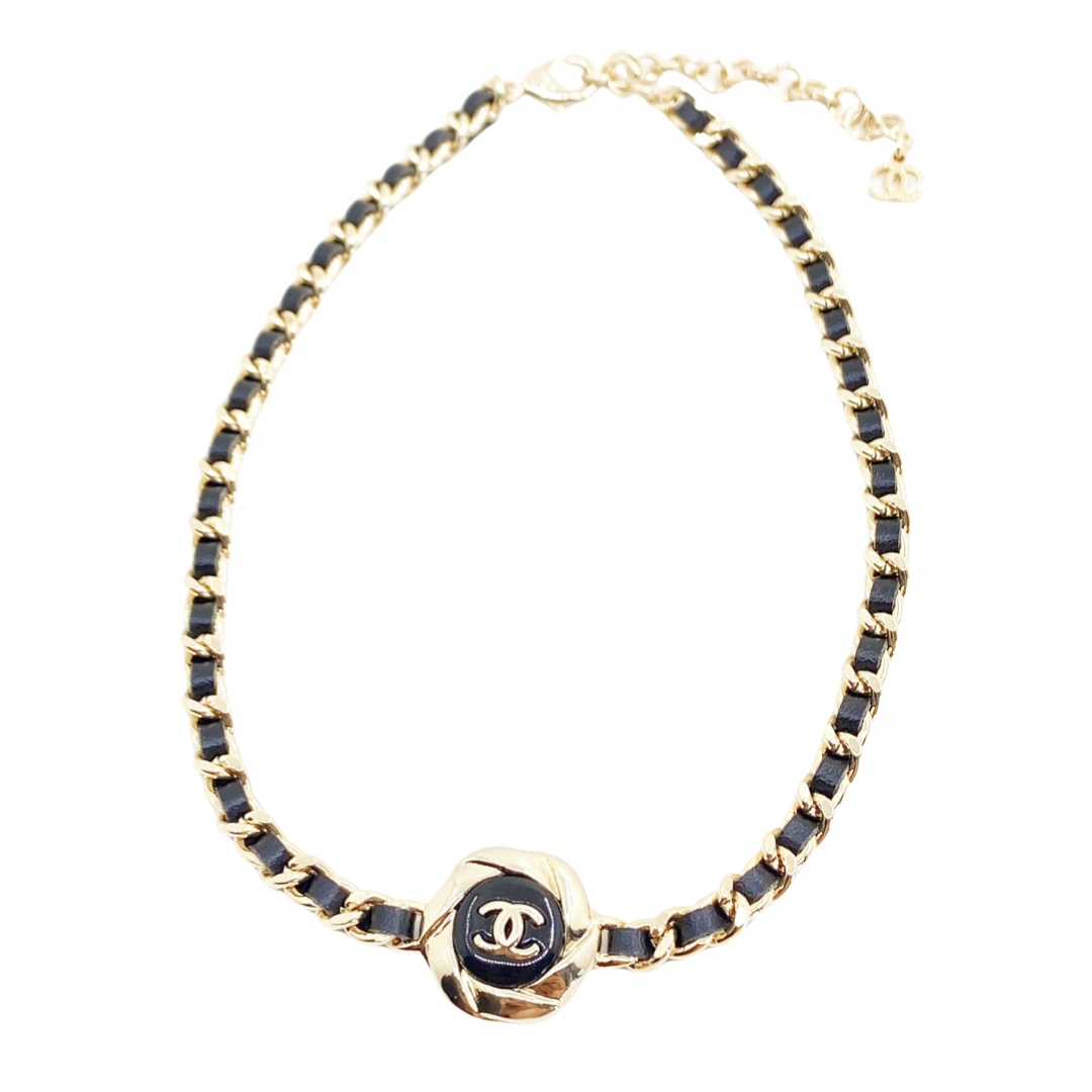 CCN183 Metal leather cc logo Choker necklace - ccjewelryacc