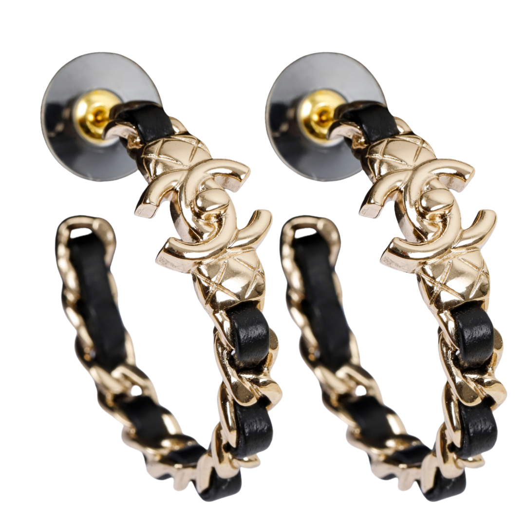 CCE889 Metal leather cc logo hook earring - ccjewelryacc