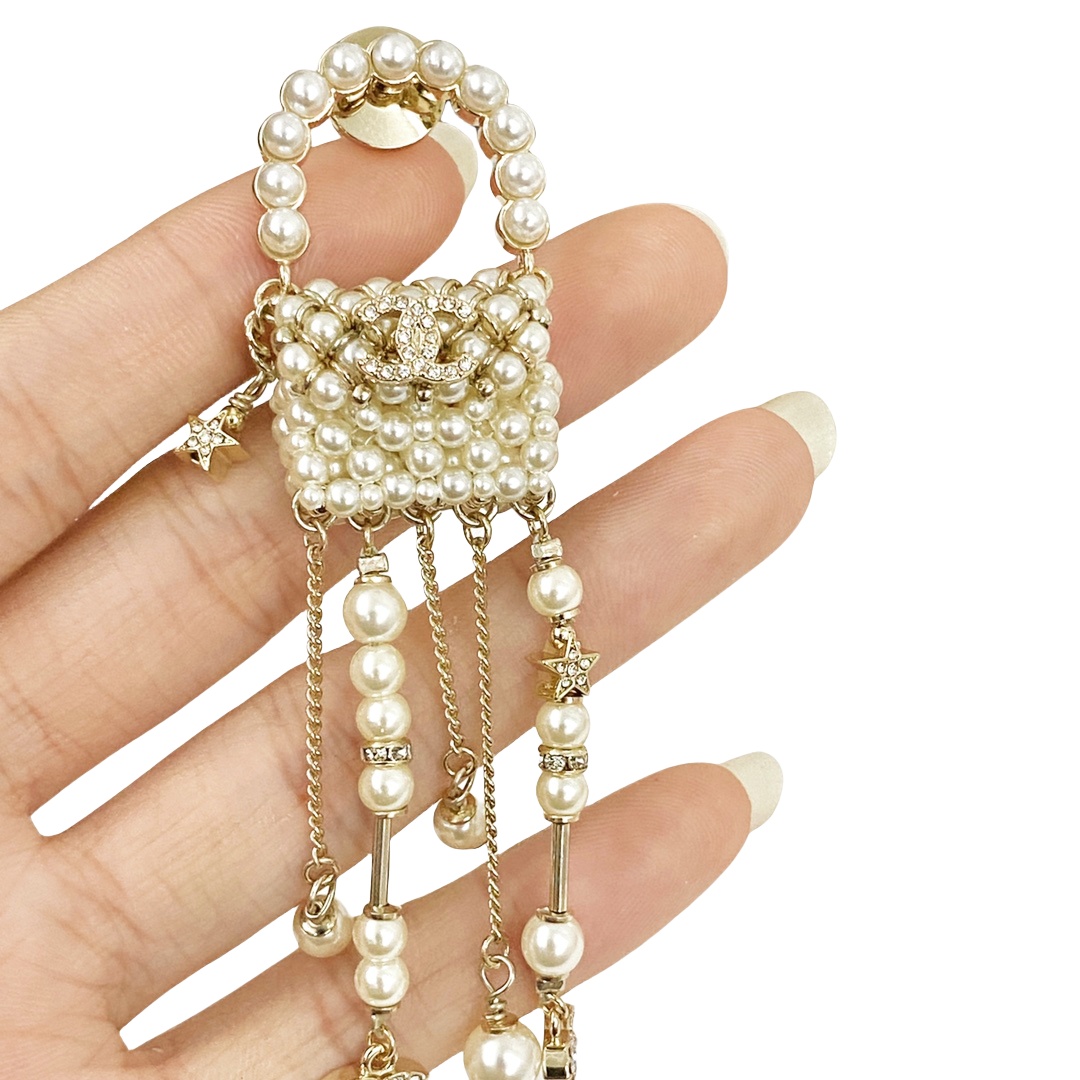 BCB566 Chanel pearl tassels bag brooch pin - ccjewelryacc