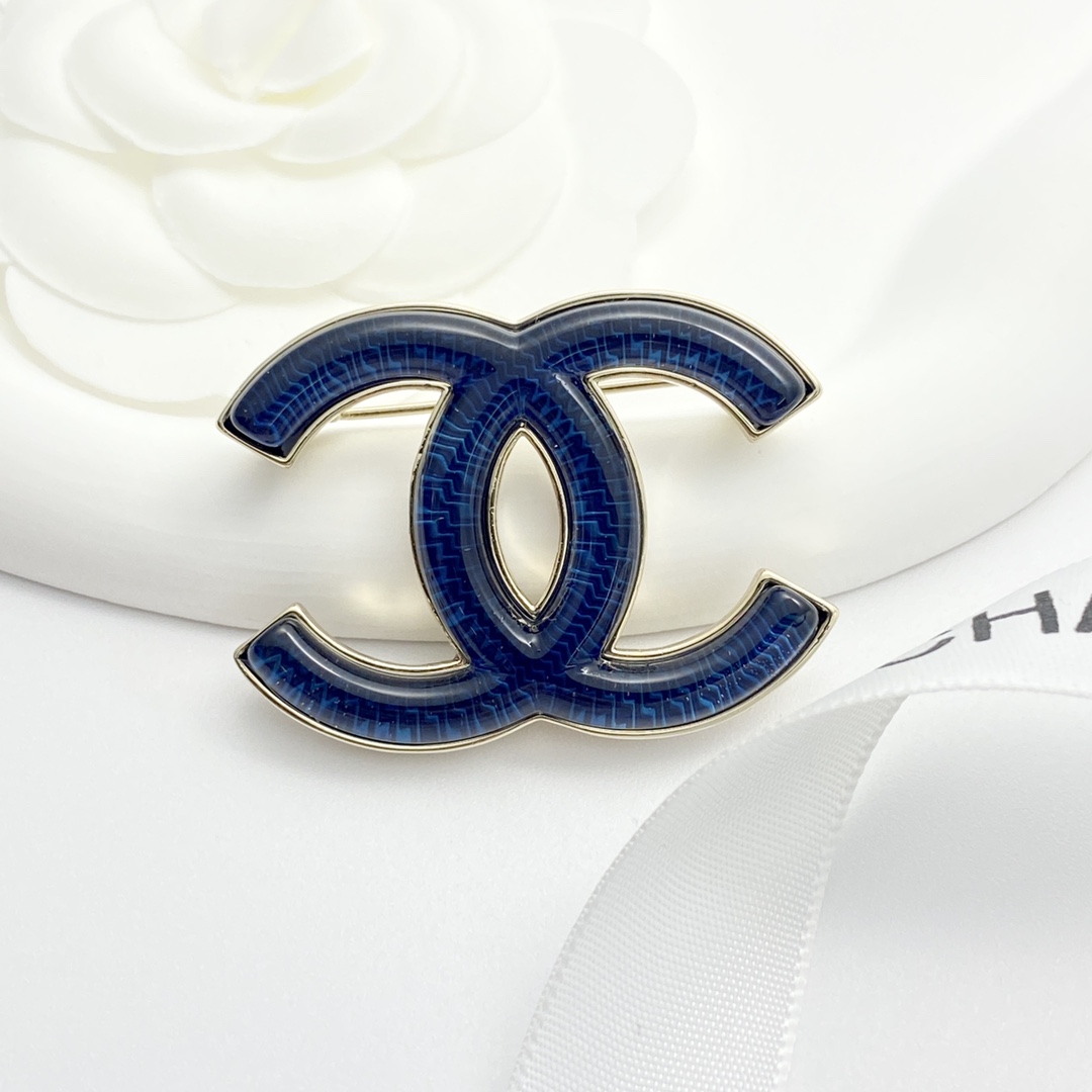 BCB563 Chanel denim blue cc logo brooch pin - ccjewelryacc