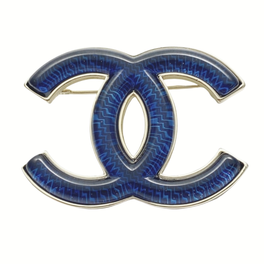 BCB563 Chanel denim blue cc logo brooch pin - ccjewelryacc