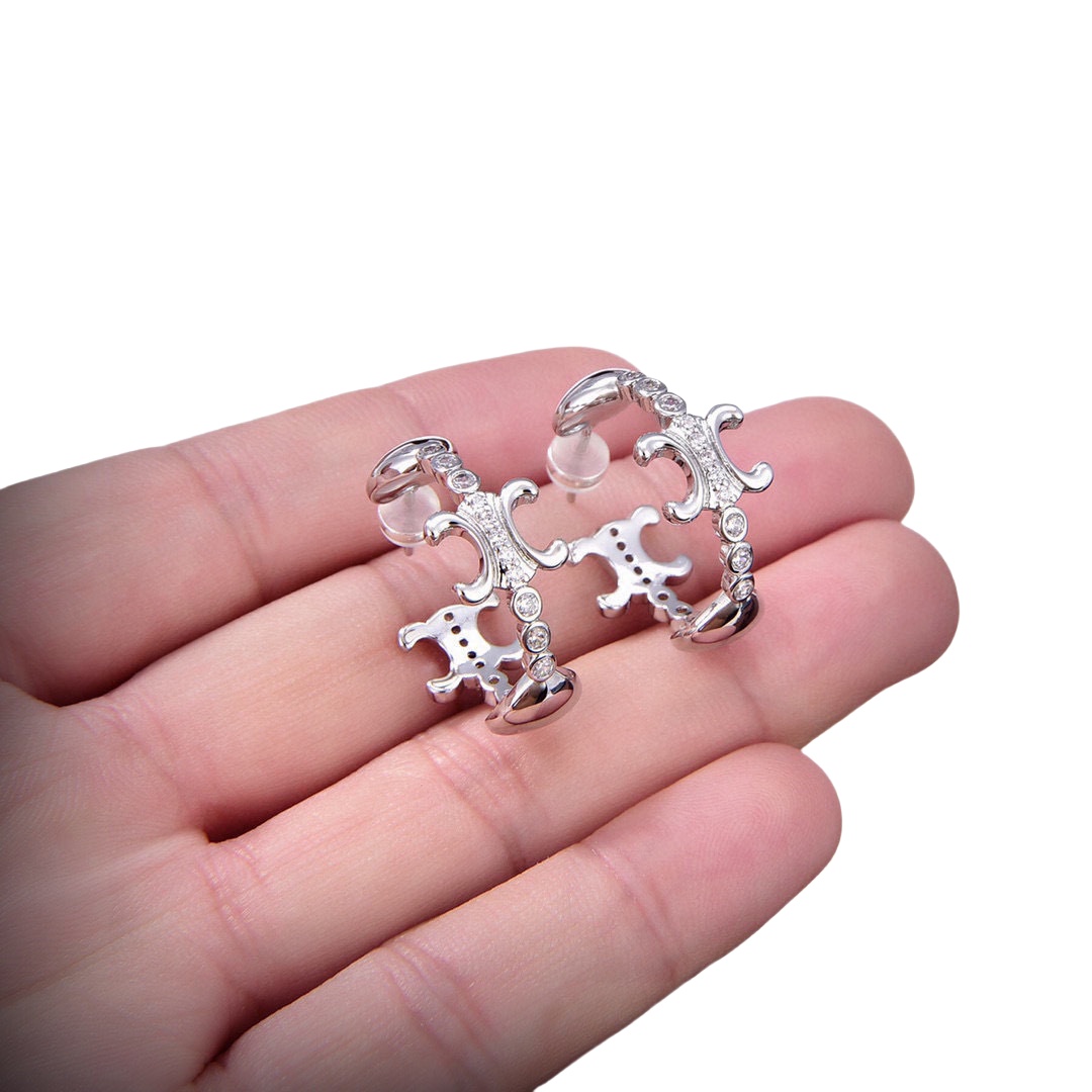 CLE034 Triomphe heart hook earring in metal and crystal and gold finish - ccjewelryacc