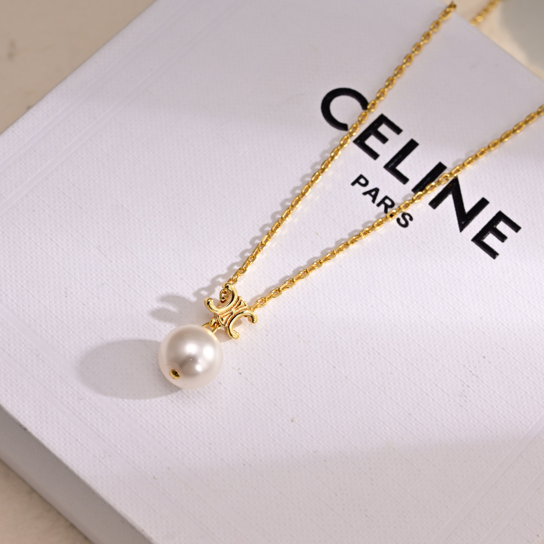 CLN015 celine pearl pendant necklace - ccjewelryacc