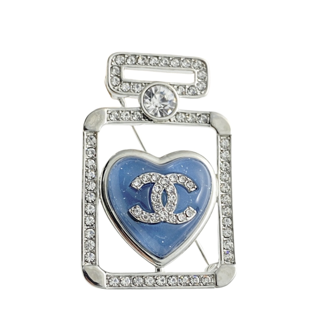 BCB567 Chanel Blue heart perfume bottle brooch pin - ccfashionjewelry