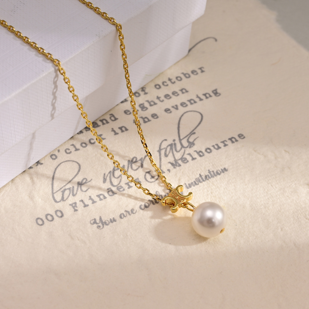 CLN015 celine pearl pendant necklace - ccjewelryacc