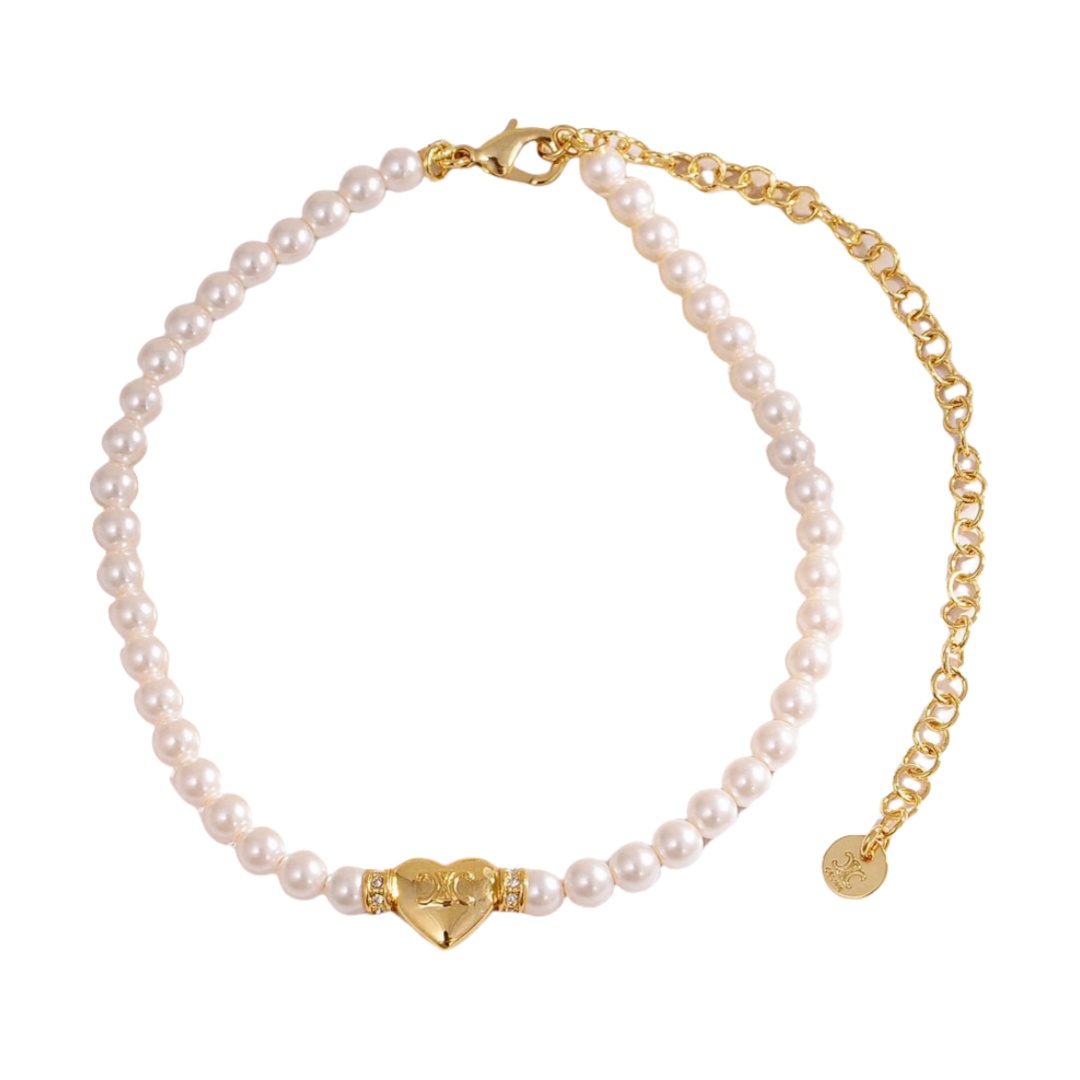 CLN007 celine heart pearl choker necklace - ccjewelryacc