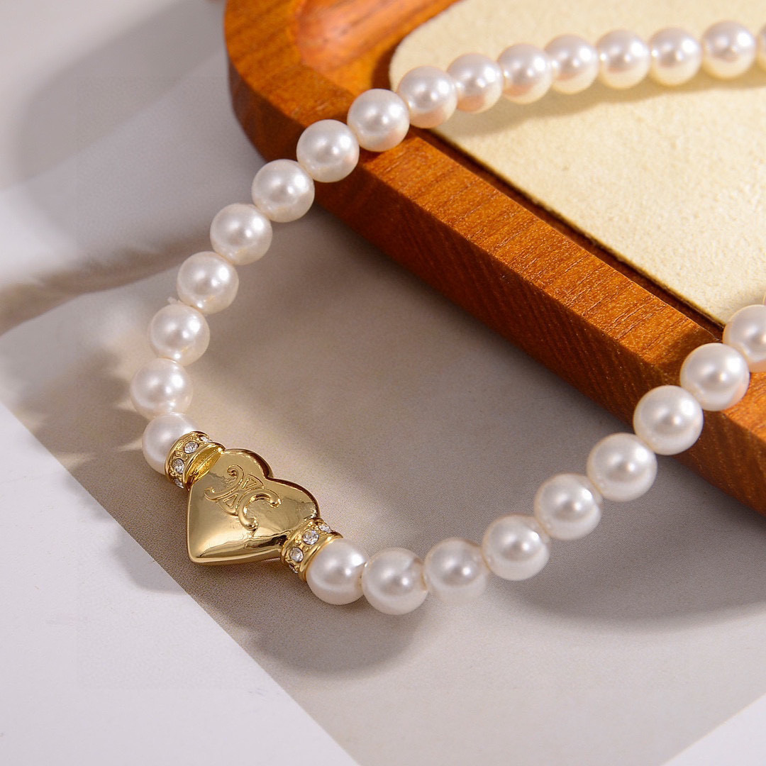 CLN007 celine heart pearl choker necklace - ccjewelryacc