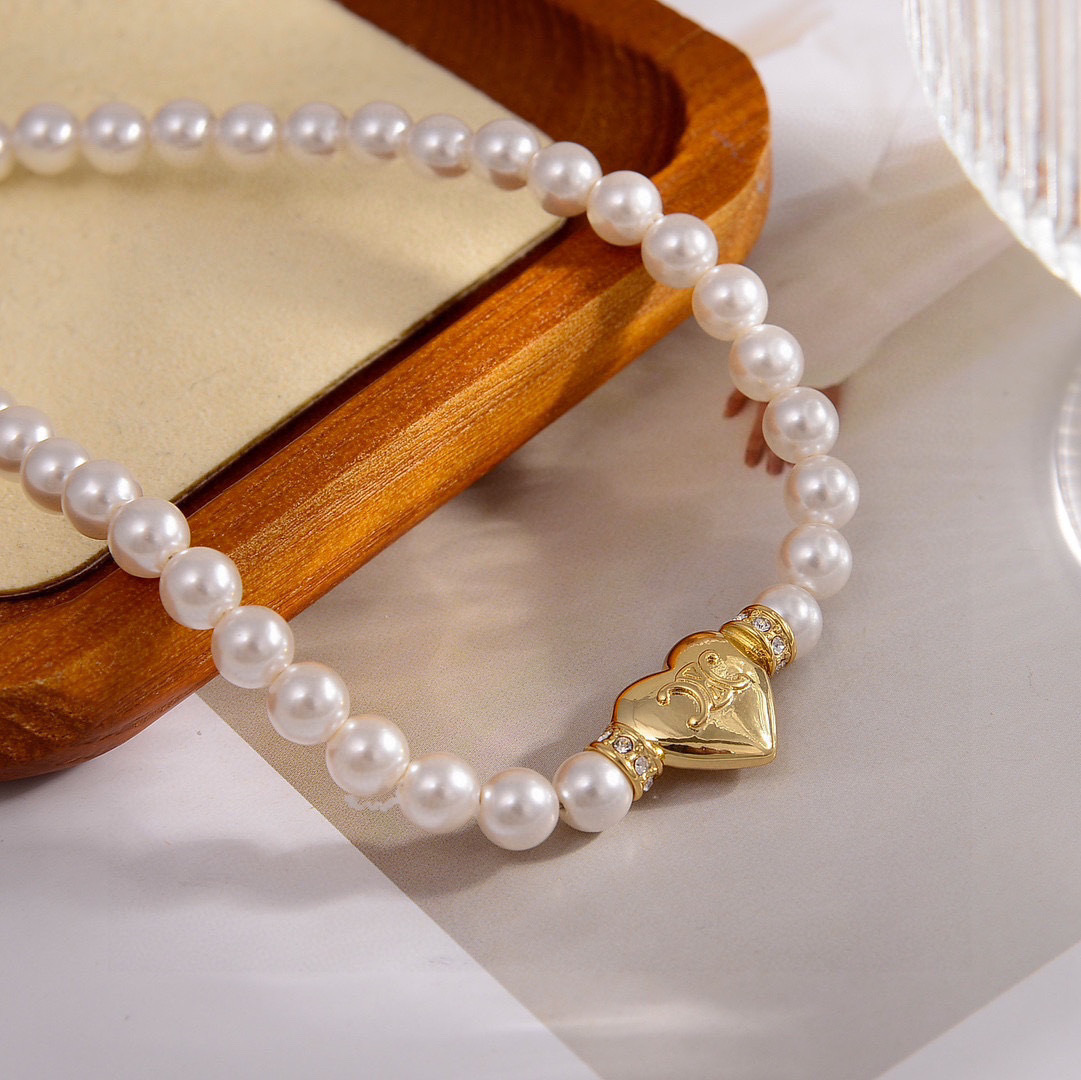 CLN007 celine heart pearl choker necklace - ccjewelryacc