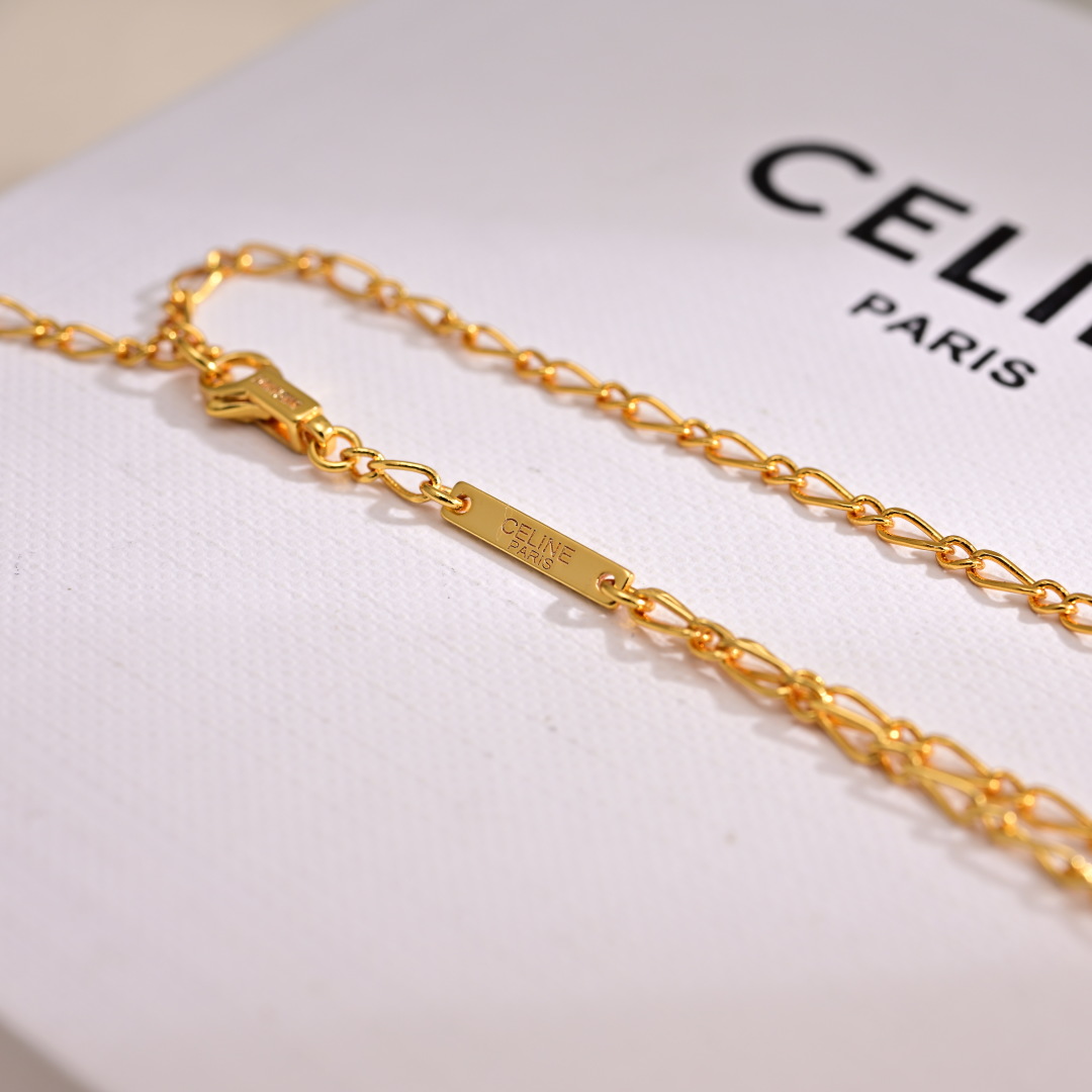 CLN003 Celine Lock Triomphe Gold finish Metal necklace - ccjewelryacc