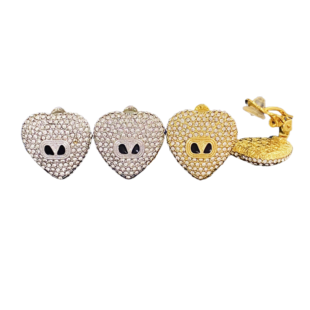 VTE132 Valentino crystal heart stud earring clip - ccjewelryacc