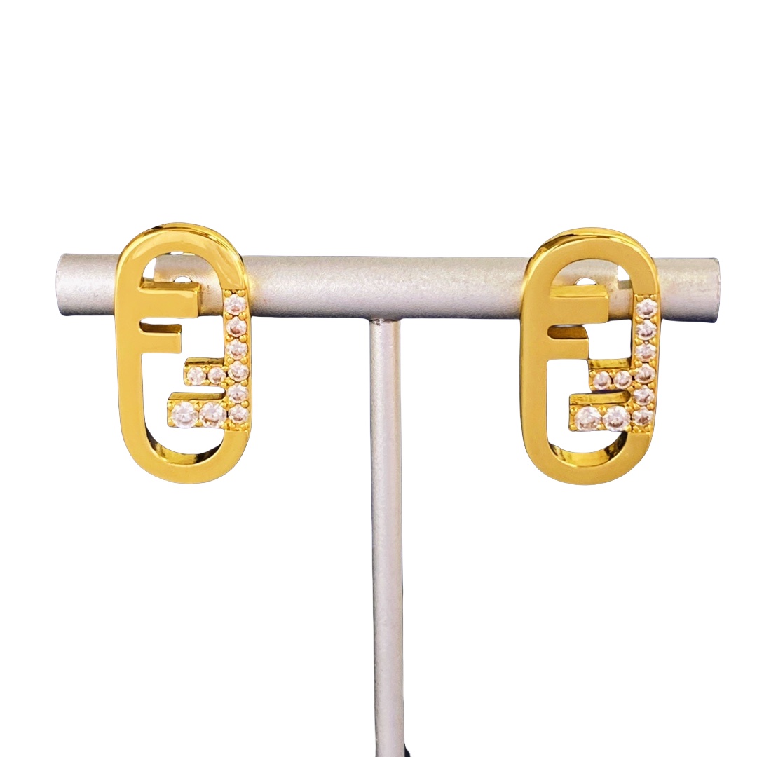 FDE016 O'Lock Earrings in metal gold finish and crystal - ccjewelryacc