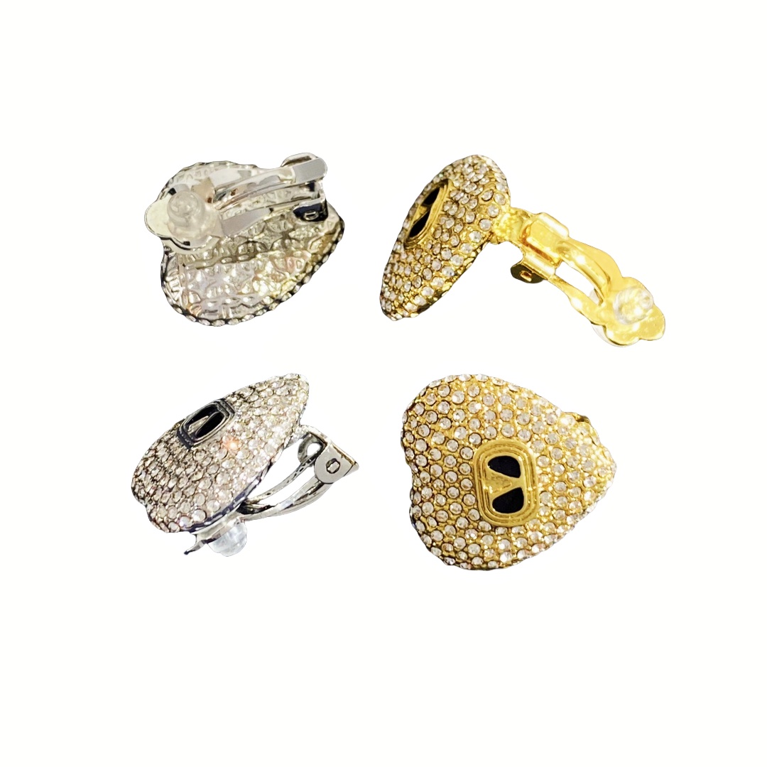 VTE132 Valentino crystal heart stud earring clip - ccjewelryacc