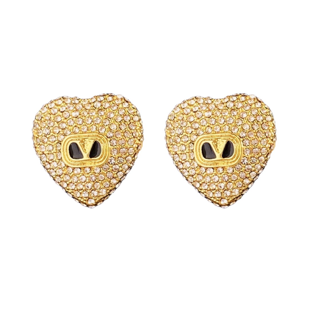 VTE132 Valentino crystal heart stud earring clip - ccjewelryacc