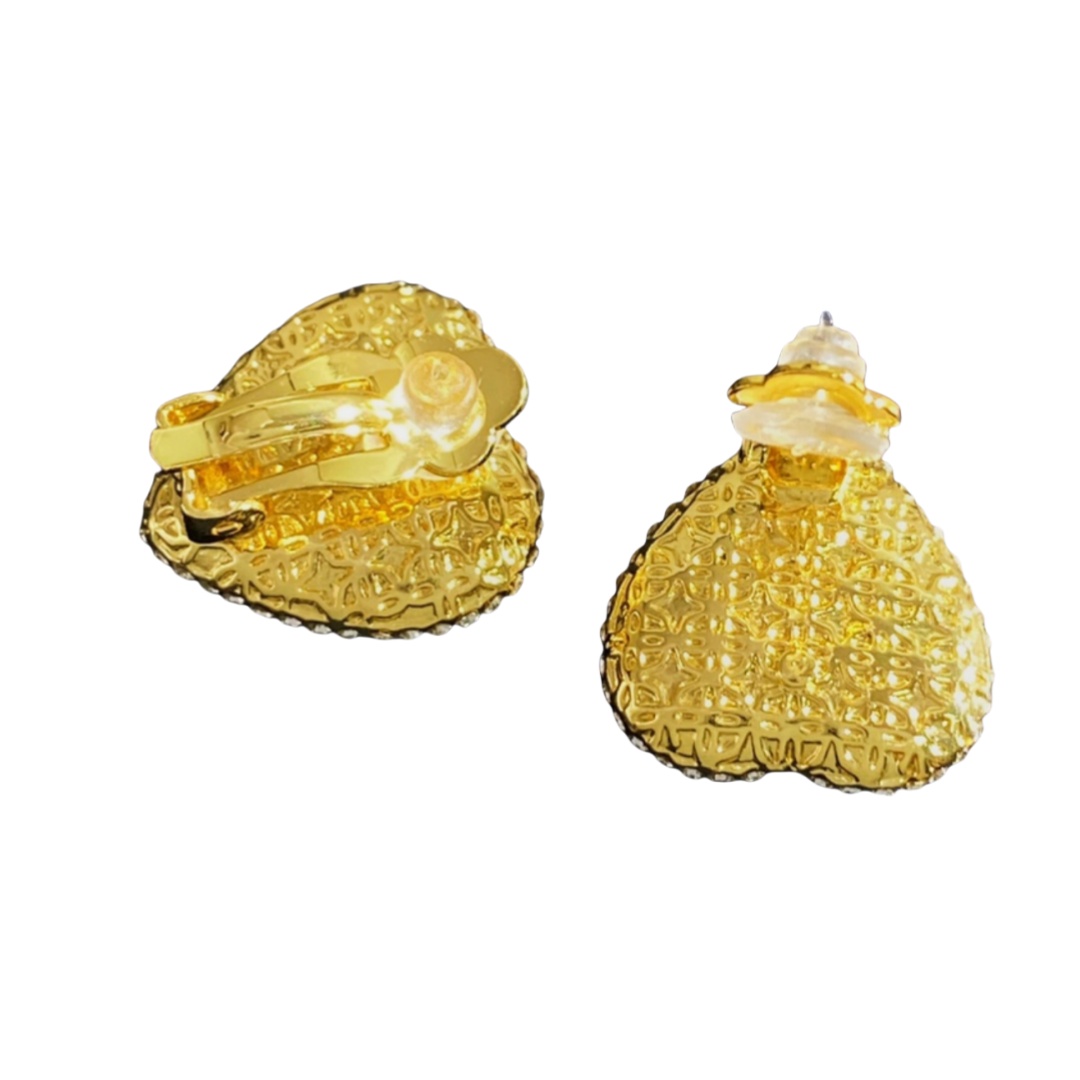 VTE132 Valentino crystal heart stud earring clip - ccjewelryacc