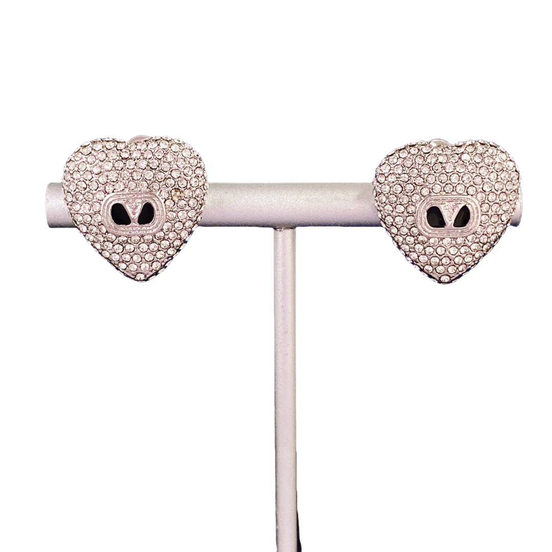VTE132 Valentino crystal heart stud earring clip - ccjewelryacc