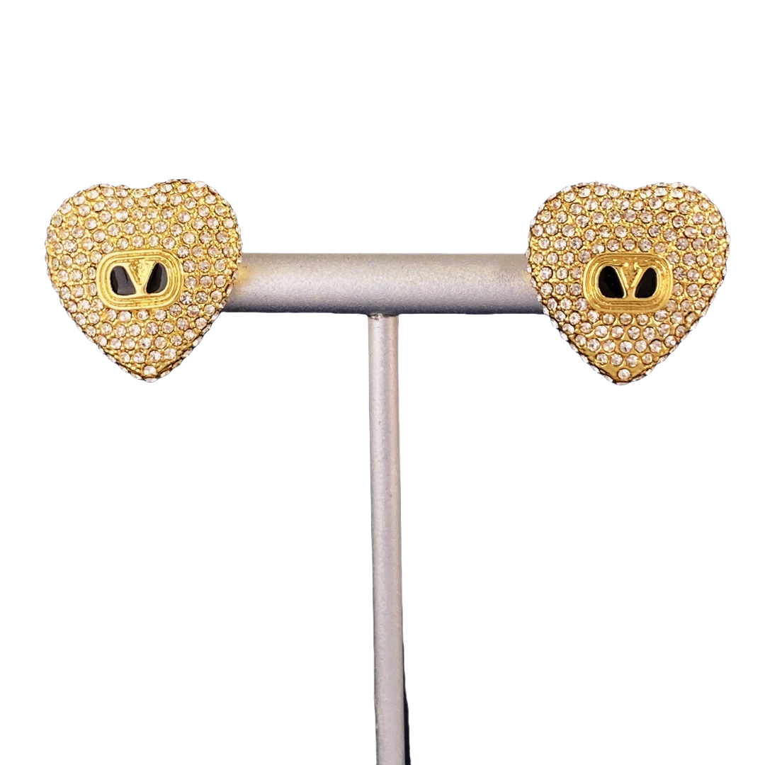 VTE132 Valentino crystal heart stud earring clip - ccjewelryacc