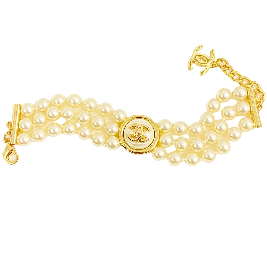 CCS189 24A Button CC Logo Pearl charm Bracelet chain - ccjewelryacc