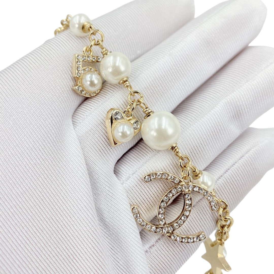 CCS015 Chanel star heart No 5 pearl charms bracelet - ccjewelryacc
