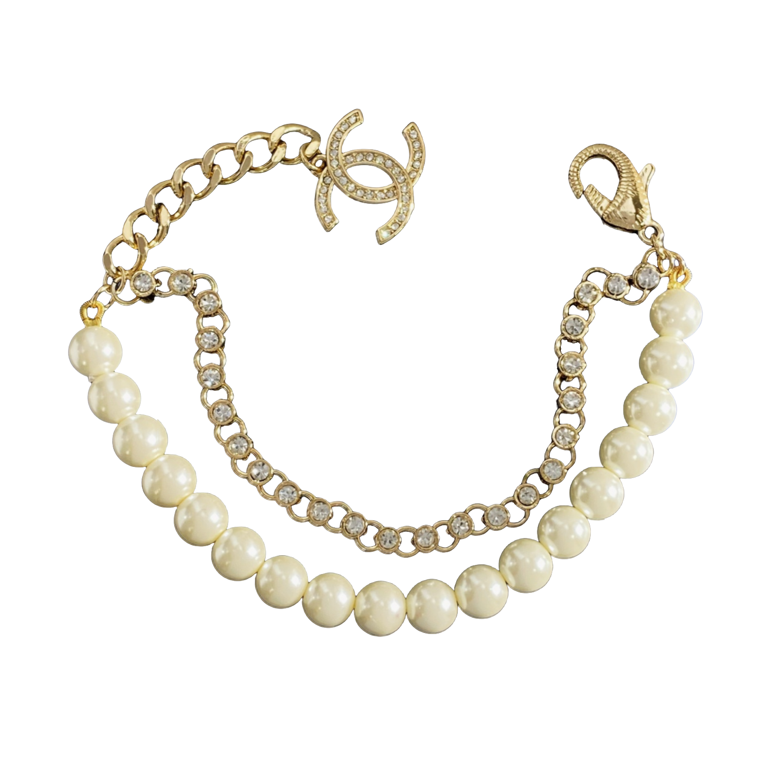 CCS026 Chanel pearl and metal chain bracelet - ccjewelryacc