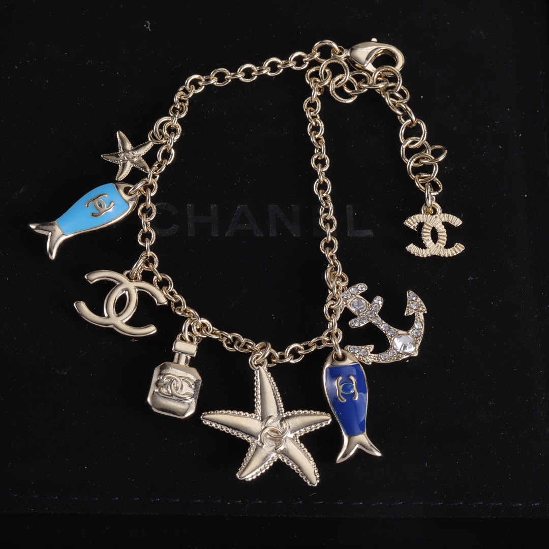 CCS097 Chanel enamel Ocean style starfish minnows perfume bottle charms bracelet - ccjewelryacc