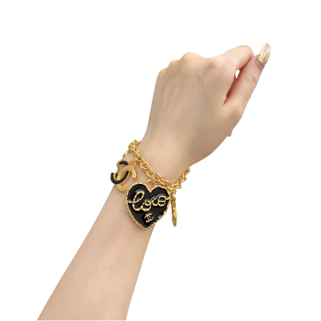 CCS082 Chanel 24p black enamel clover heart star cc charms bracelets - ccjewelryacc