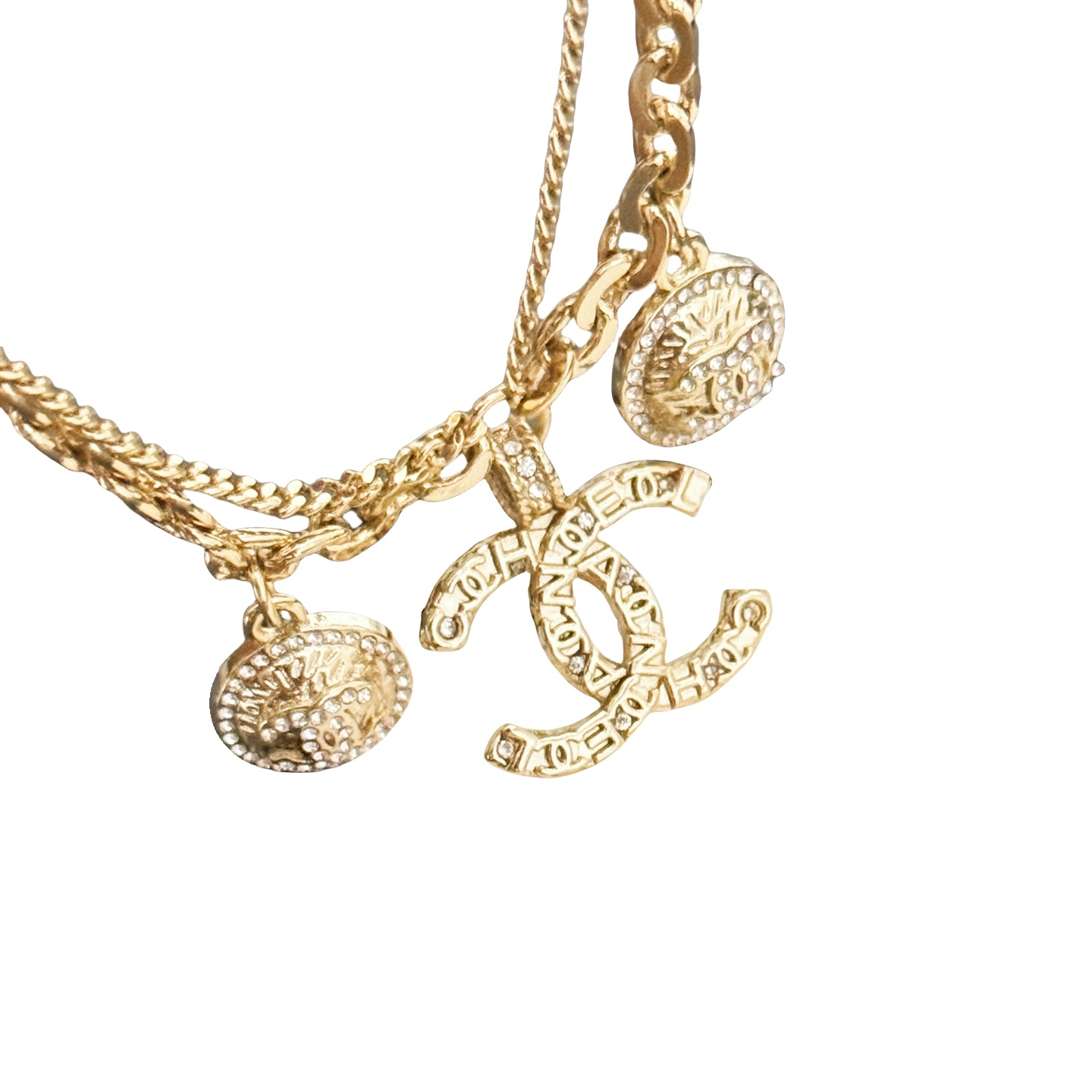 CCS055 Chanel stacked embossment cc charm bracelet - ccfashionjewelry