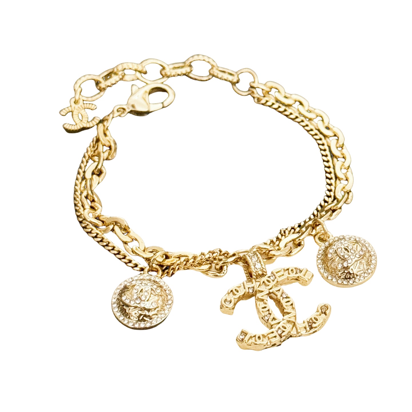 CCS055 Chanel stacked embossment cc charm bracelet - ccfashionjewelry