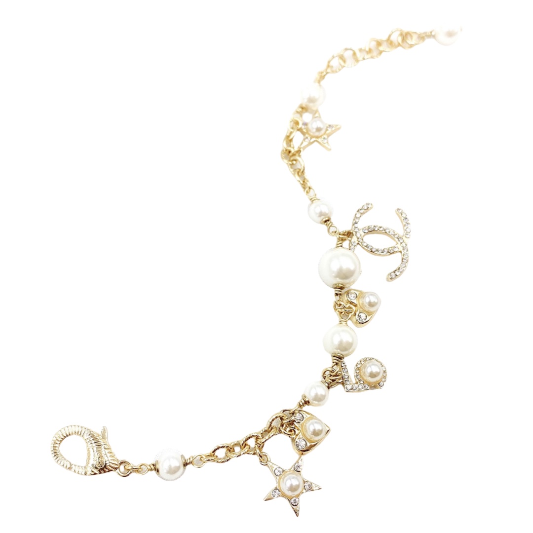 CCS015 Chanel star heart No 5 pearl charms bracelet - ccfashionjewelry