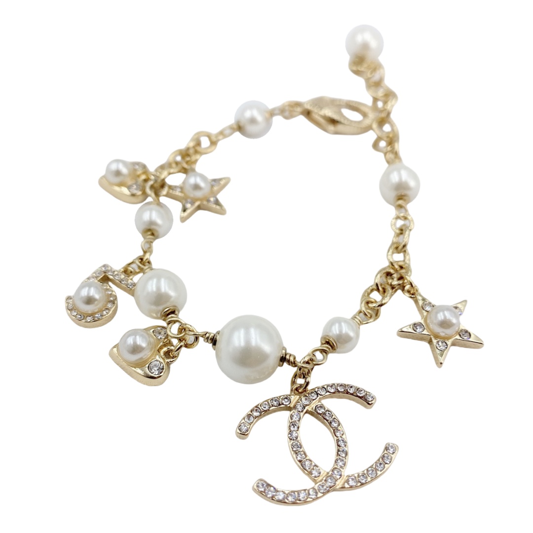 CCS015 Chanel star heart No 5 pearl charms bracelet - ccfashionjewelry