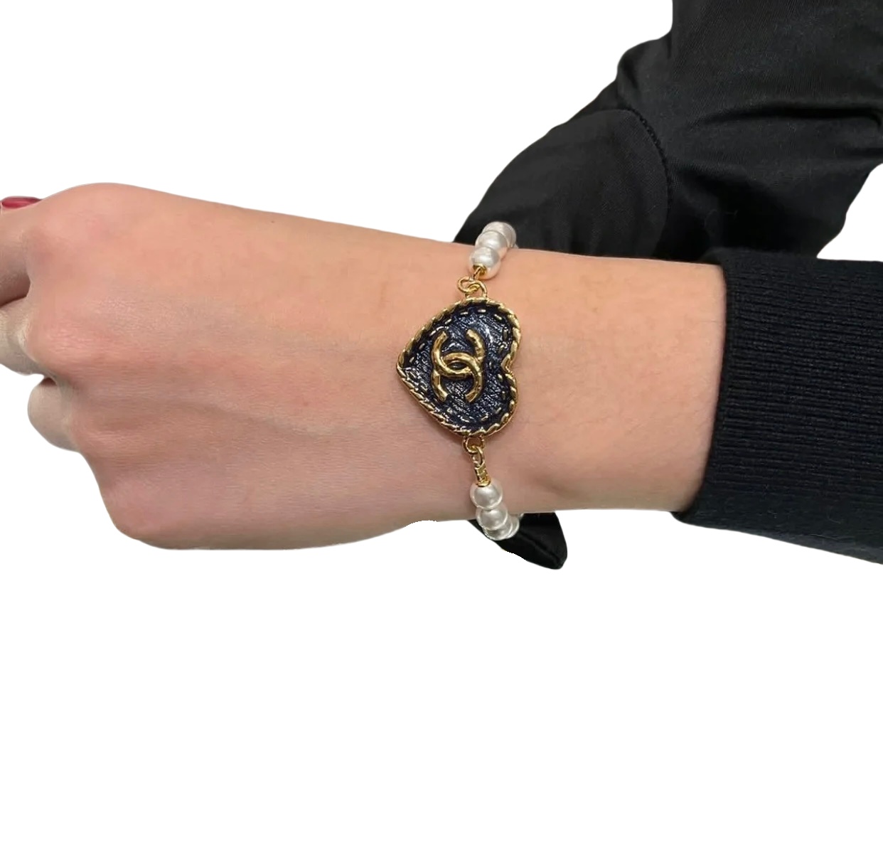 CCS089 Chanel 24p denim blue Heart pearl Bracelet for women - ccjewelryacc