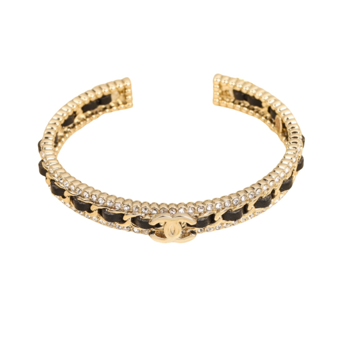 CCS037 Metal leather diamond cc logo bangle bracelet - ccfashionjewelry