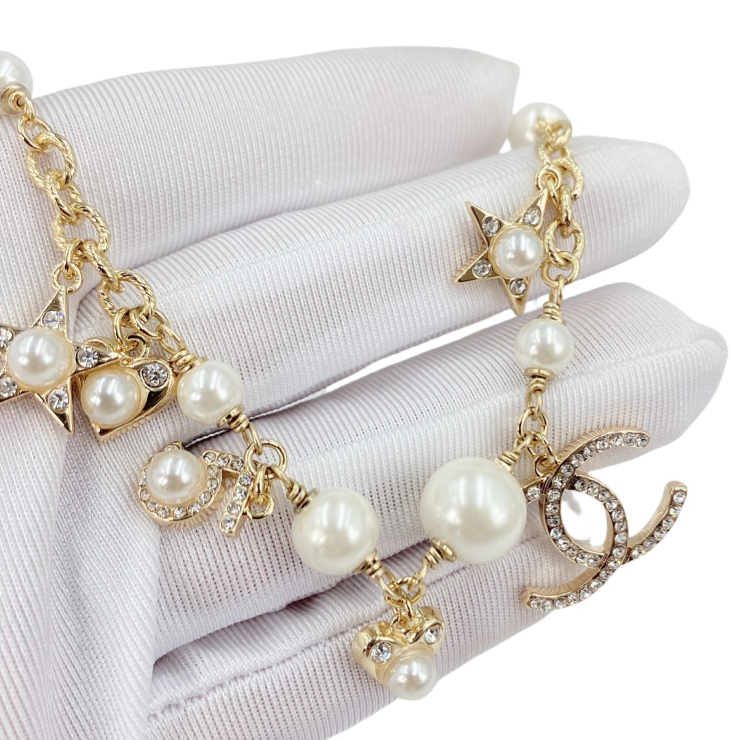 CCS015 Chanel star heart No 5 pearl charms bracelet - ccjewelryacc