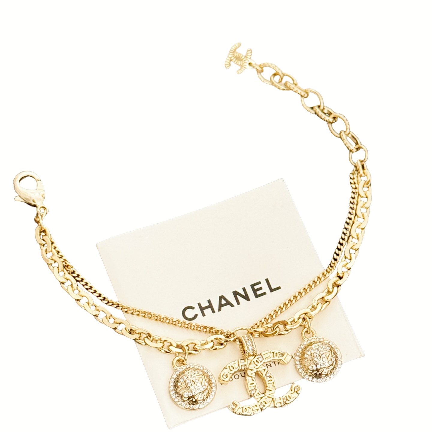 CCS055 Chanel stacked embossment cc charm bracelet - ccjewelryacc