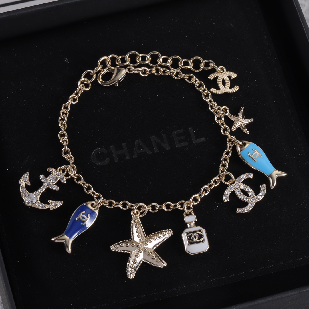 CCS097 Chanel enamel Ocean style starfish minnows perfume bottle charms bracelet - ccjewelryacc