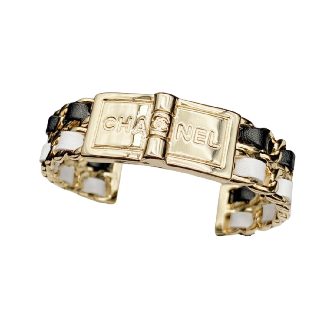 CCS041 chanel black and white leather bracelet - ccjewelryacc