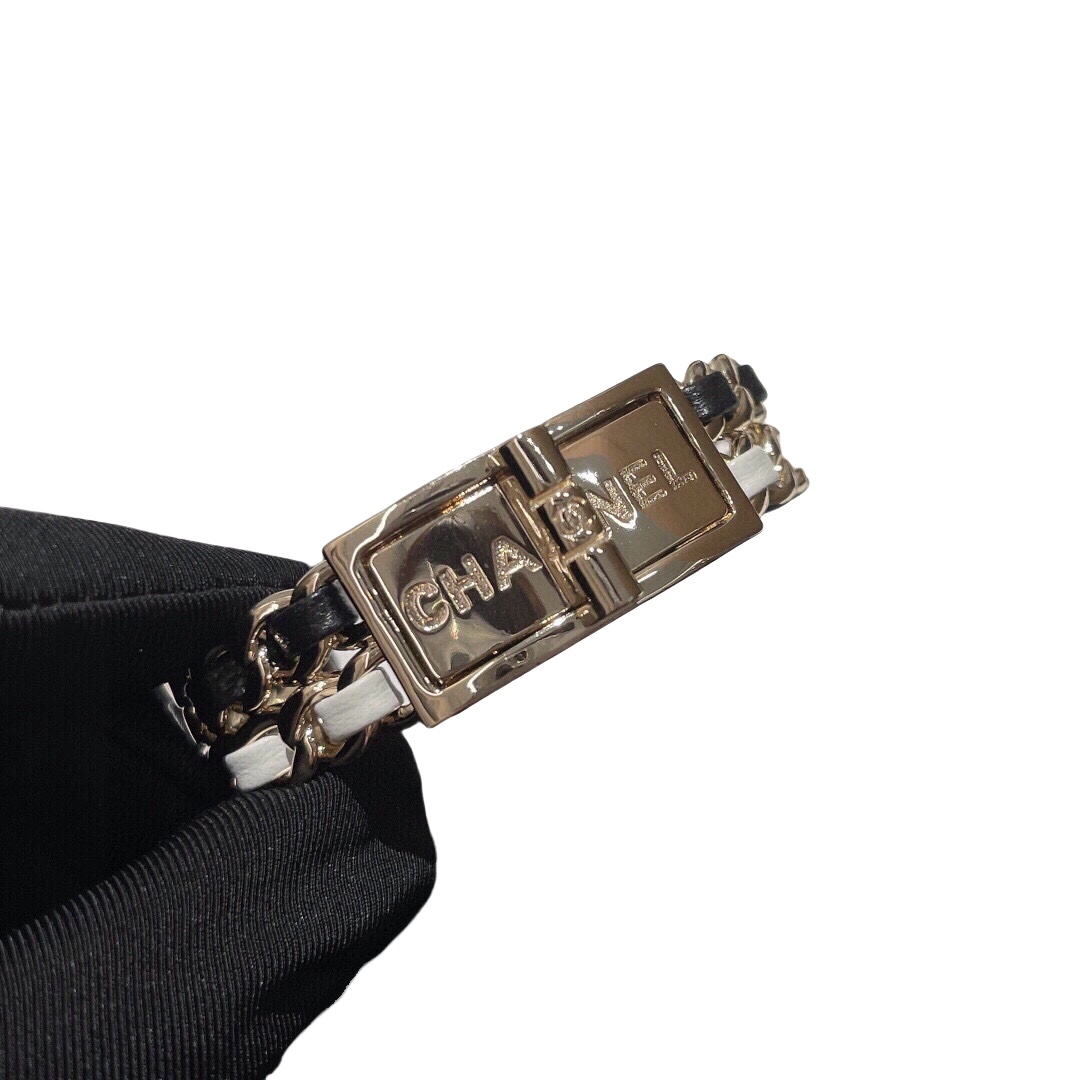 CCS041 chanel black and white leather bracelet - ccjewelryacc