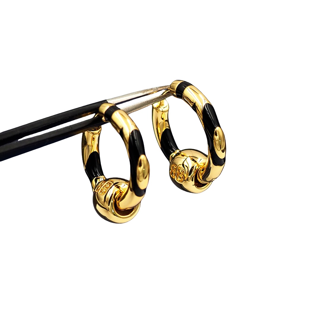 BAE015 Balenciaga Black enamel hoop earrings - ccjewelryacc