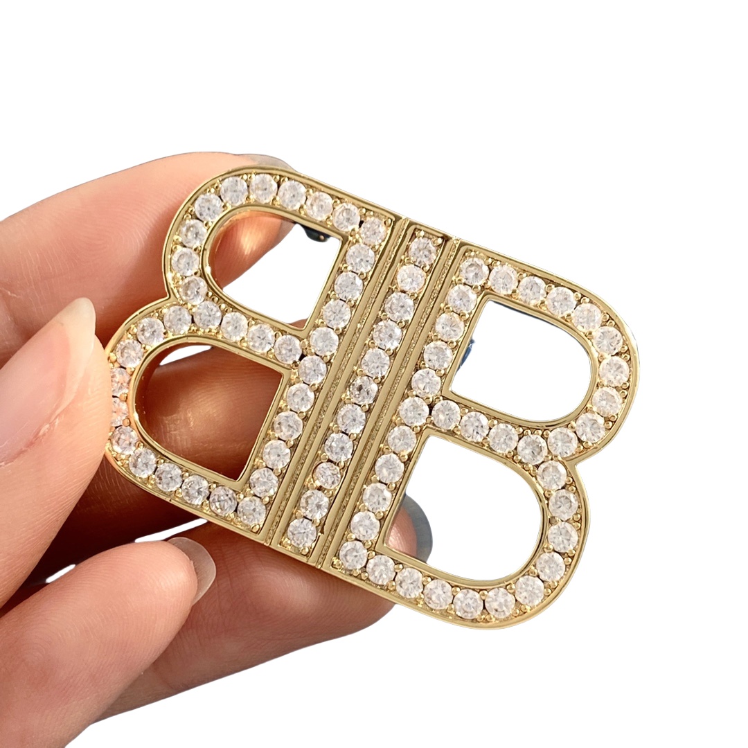 BAB005 Balenciaga BB Brooch pin with crystal - ccjewelryacc