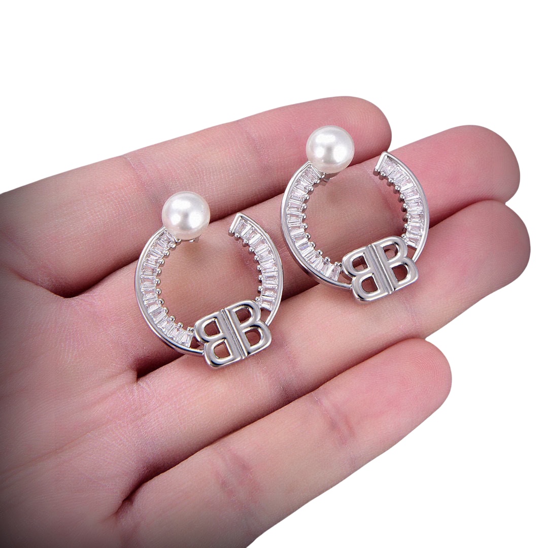 BAE017 Balenciaga BB hoop earrings With crystal - ccjewelryacc