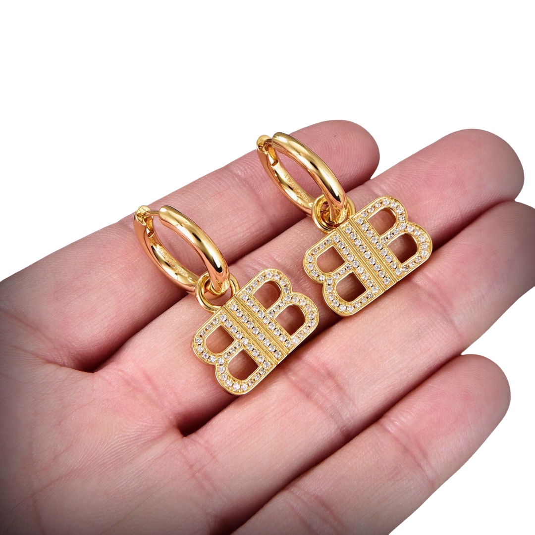 BAE007 Balenciaga BB dangle earrings with crystal - ccjewelryacc