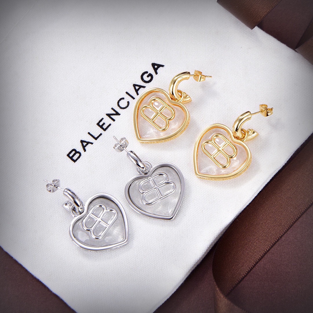 BAE024 Balenciaga BB ICON HEART drop fashion earrings Silver - ccjewelryacc