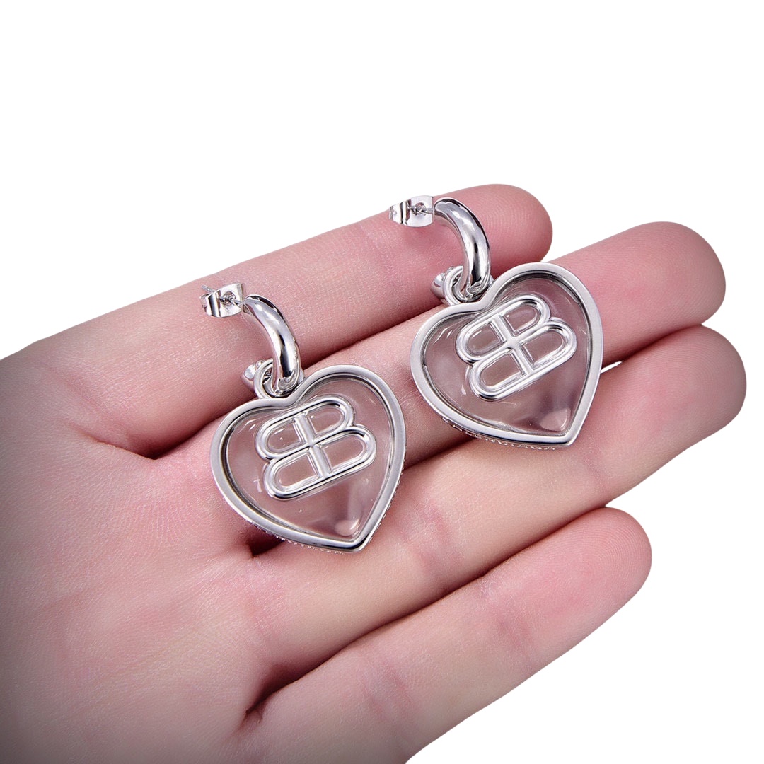 BAE024 Balenciaga BB ICON HEART drop fashion earrings Silver - ccjewelryacc