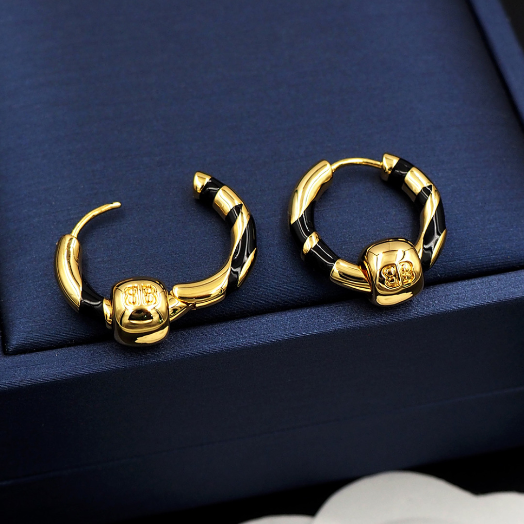 BAE015 Balenciaga Black enamel hoop earrings - ccjewelryacc