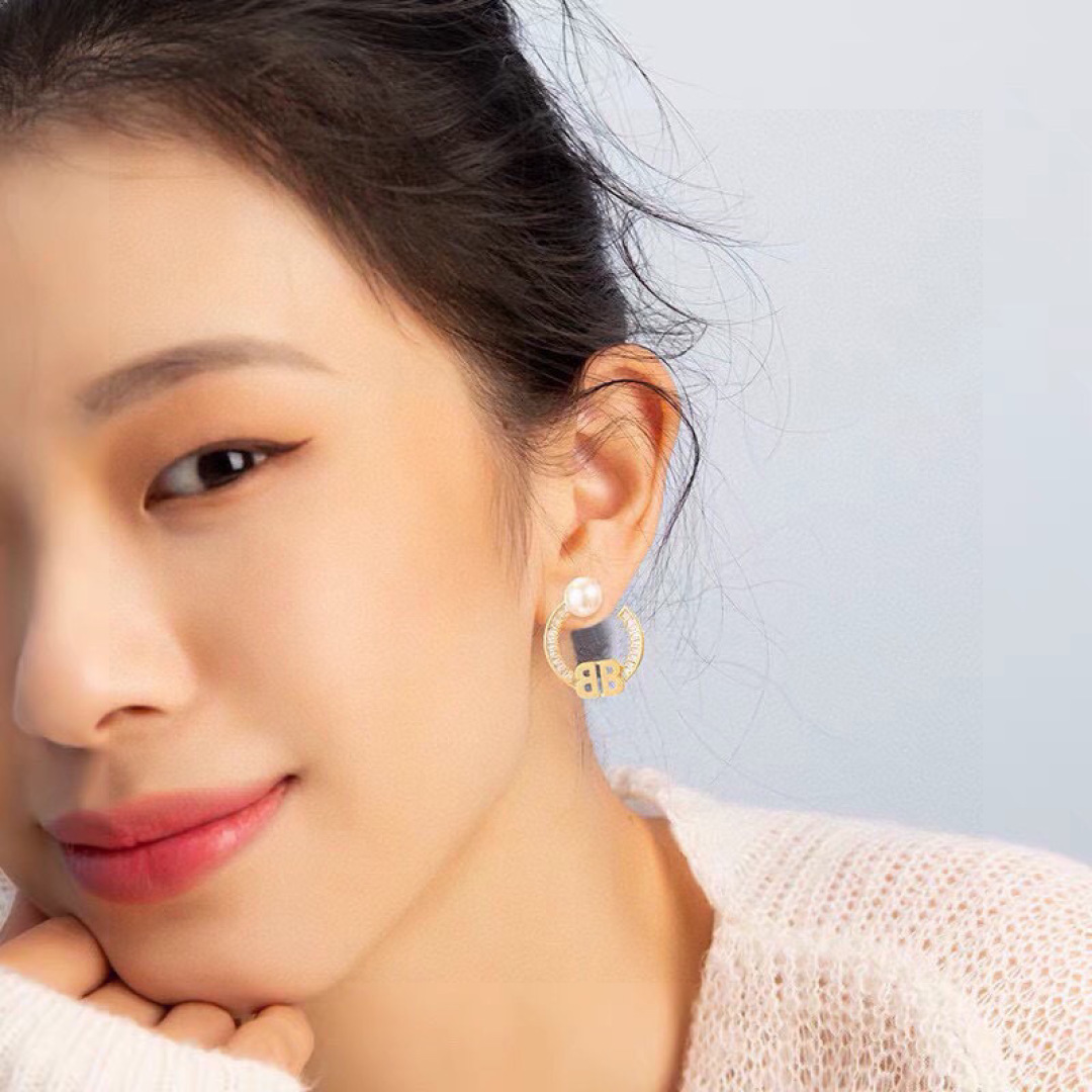BAE017 Balenciaga BB hoop earrings With crystal - ccjewelryacc