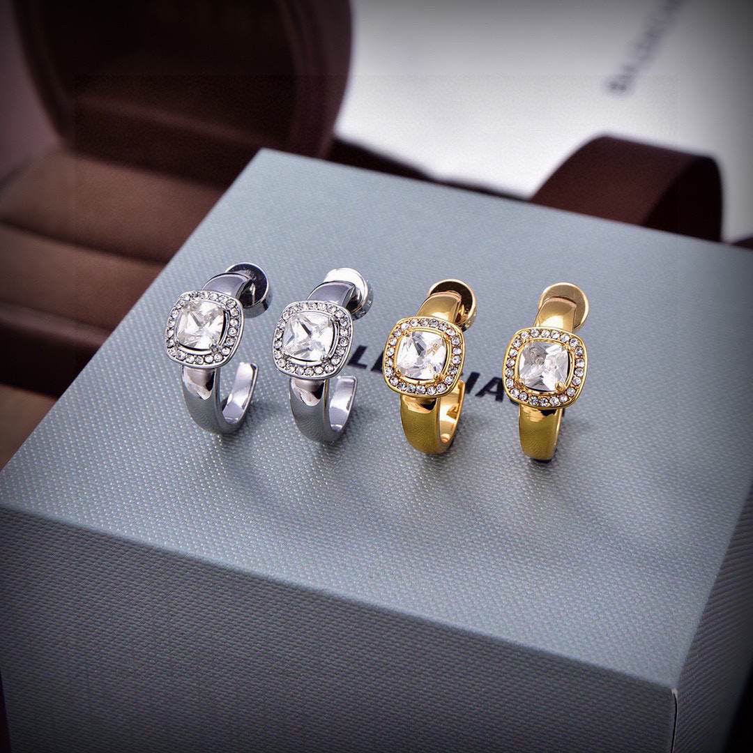 BAE006 Balenciaga diamond hoop earrings - ccjewelryacc