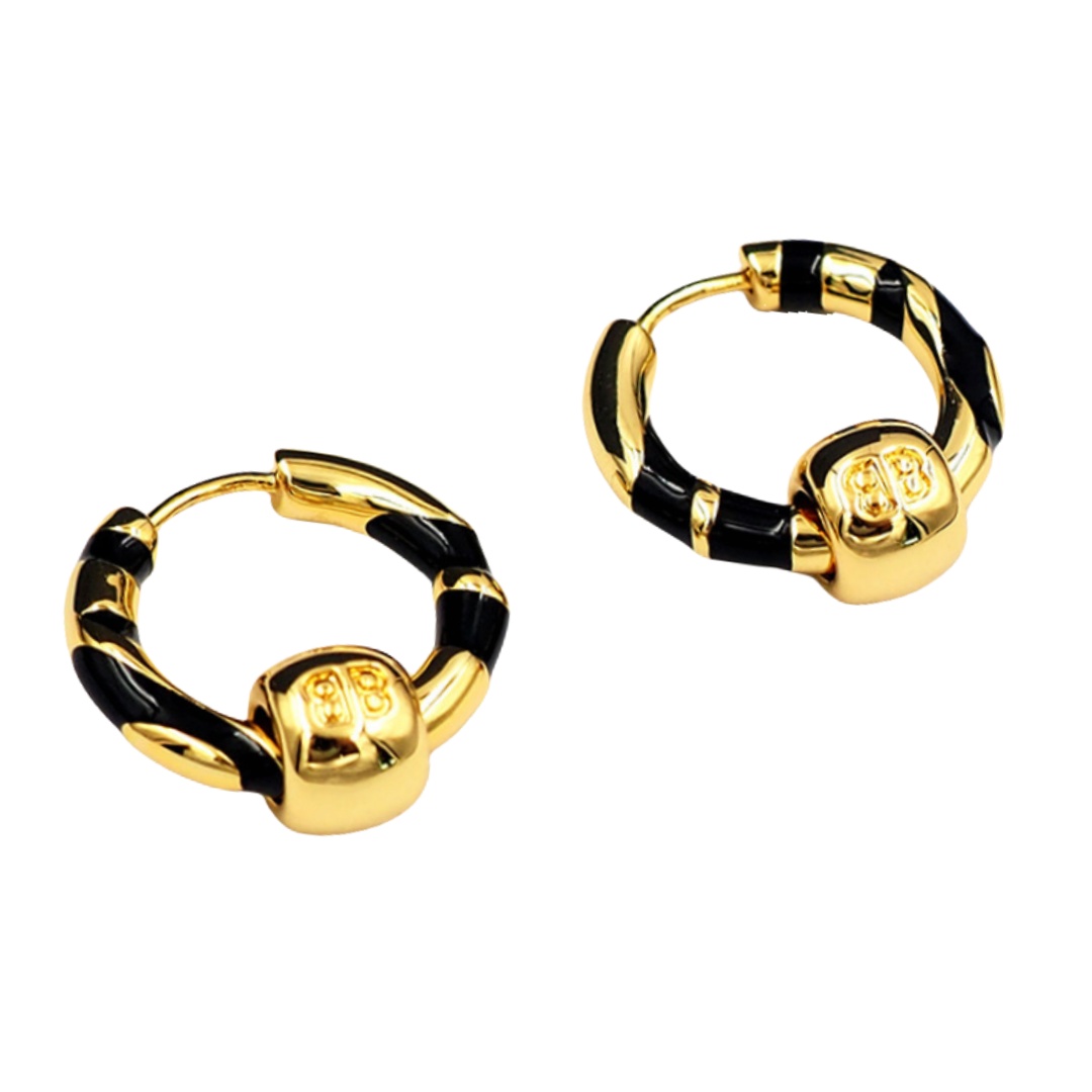 BAE015 Balenciaga Black enamel hoop earrings - ccjewelryacc