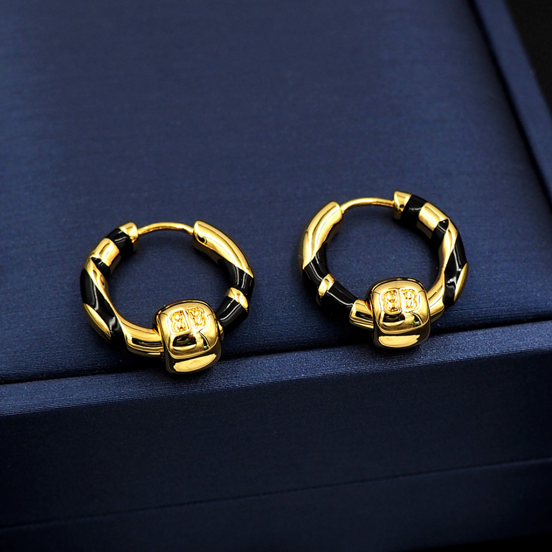 BAE015 Balenciaga Black enamel hoop earrings - ccjewelryacc